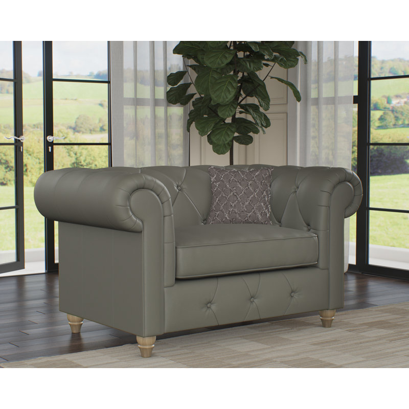 Melrose Leather Chair And A Half, Stone Grey, Walnut