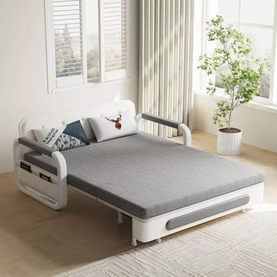 Sofa Bed with Storage Base and Side Pockets, Detachable Washable Seat Cushions