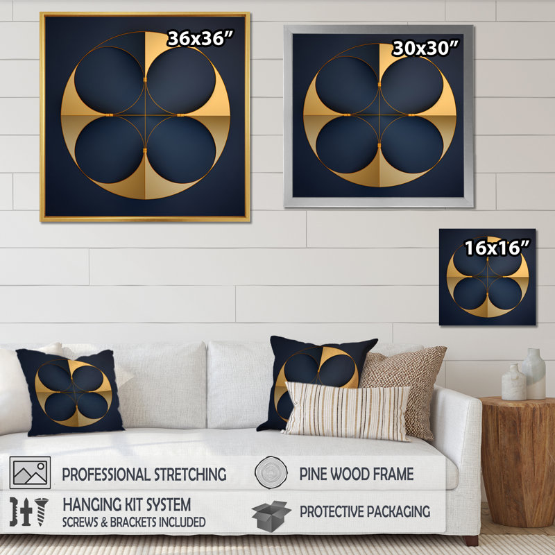 «Sacramental Blue Minimal Sacred Geometrie I» sur toile, H 24 po x l 24 po x P 1 po, Cadre doré simple