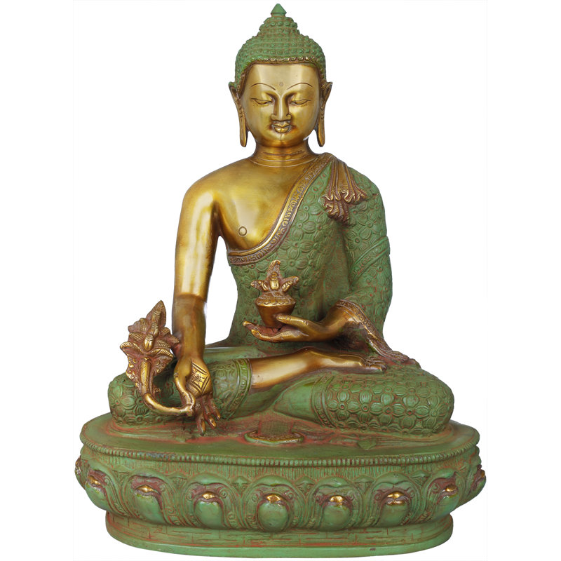 Figurine de Bouddha de la Médicine décorée de Vishwa Vajra (divinité bouddhiste tibétaine)