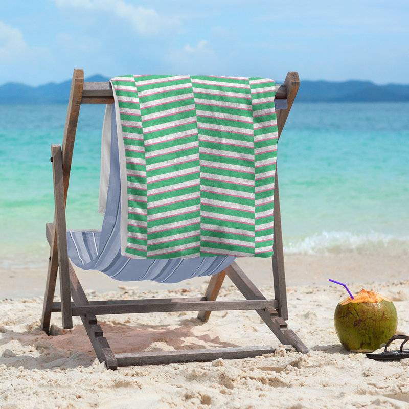 Serviette de plage à rayures fracturées, Vert clair / rose