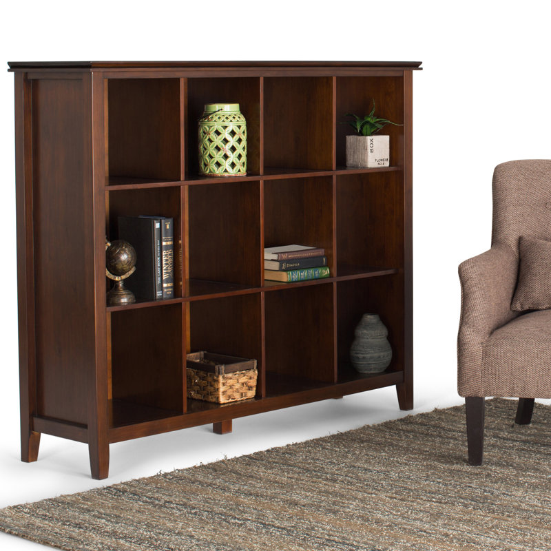 Artisan 48"H Solid Wood Transitional 12-Cube Bookcase with Fixed Shelves and Tapered Legs, Russet Brown