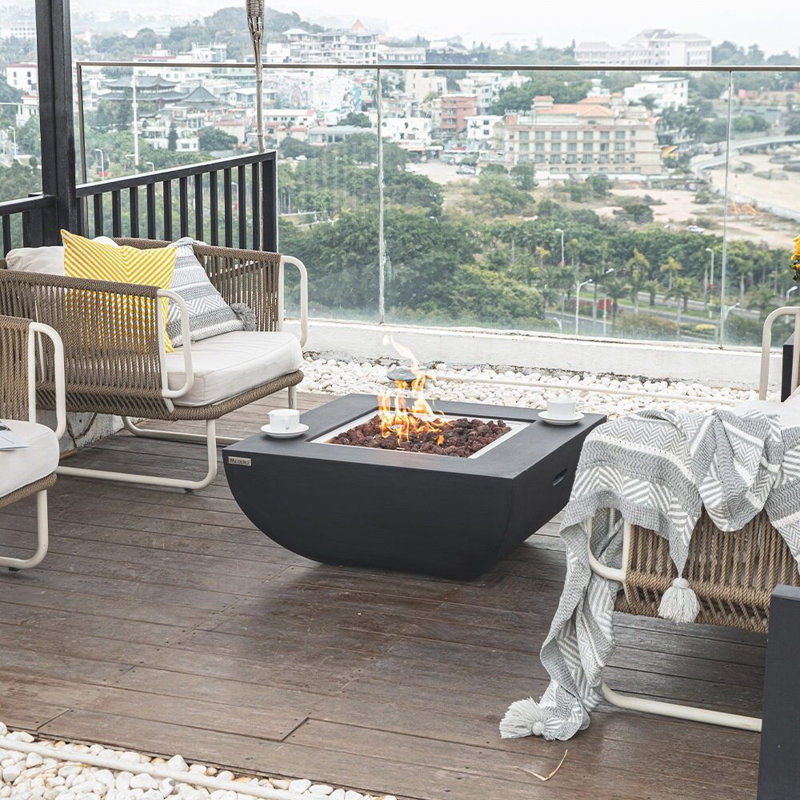 Square Concrete Fire Pit Table, Black, Propane