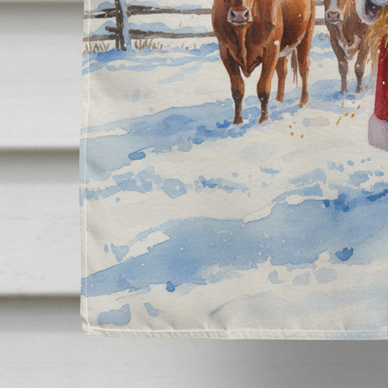 Père Noël nourrissant le drapeau de la maison de Noël Longhorns, House Size, Père Noël nourrissant les Longhorns