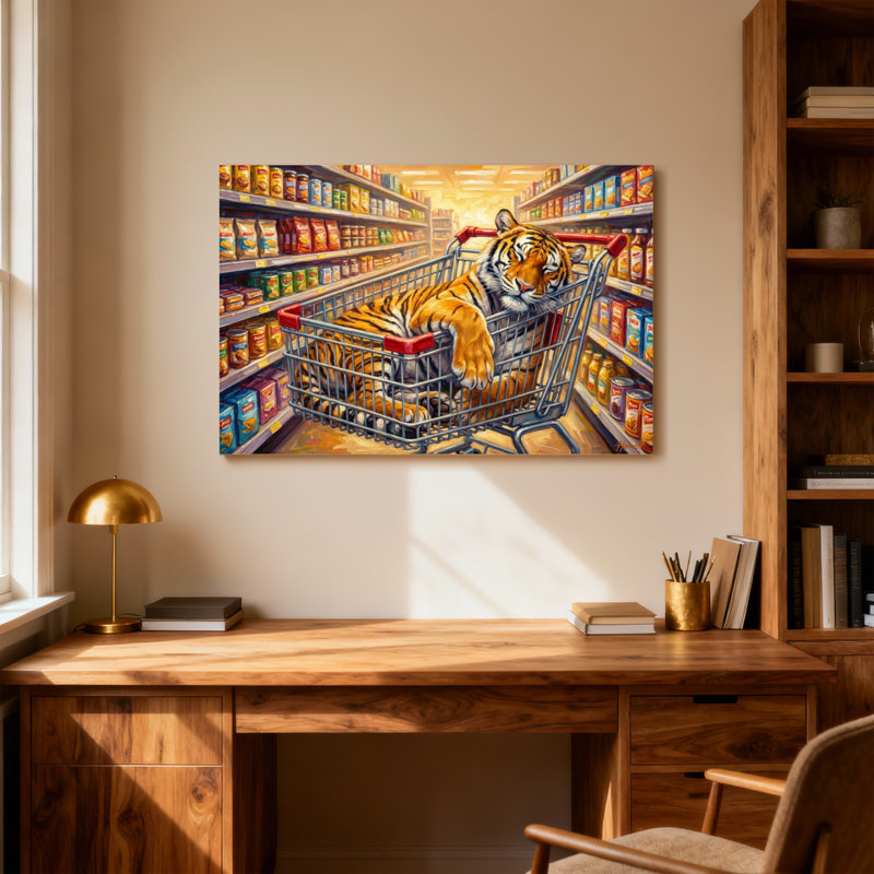 Animaux, tigre, dans le panier, allée d'épicerie, H 12 po x l 18 po