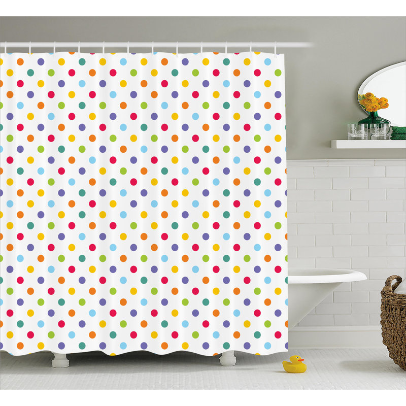  Rideau de douche simple à pois colorés, H 69 po x l 70 po, Jaune pastel