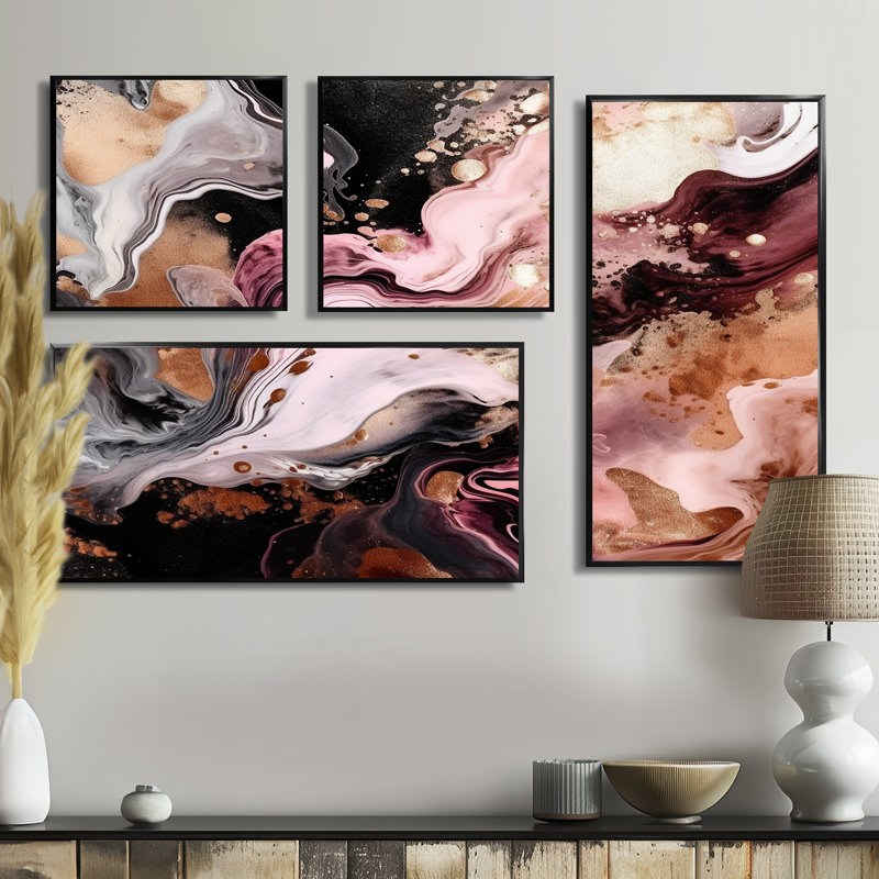Art mural moderne sur toile 4 pièces, Noir, Impression encadrée sans passe-partout