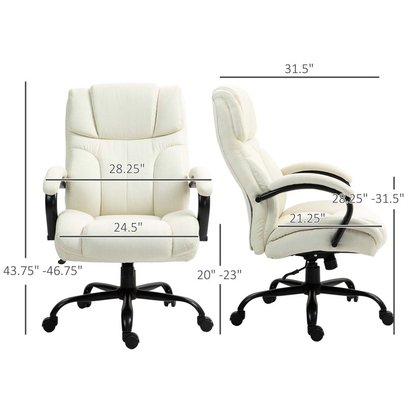 Vinsetto Big And Tall Office Chair With Wide Seat, Executive Computer Chair With Adjustable Height, Swivel Wheels And Linen