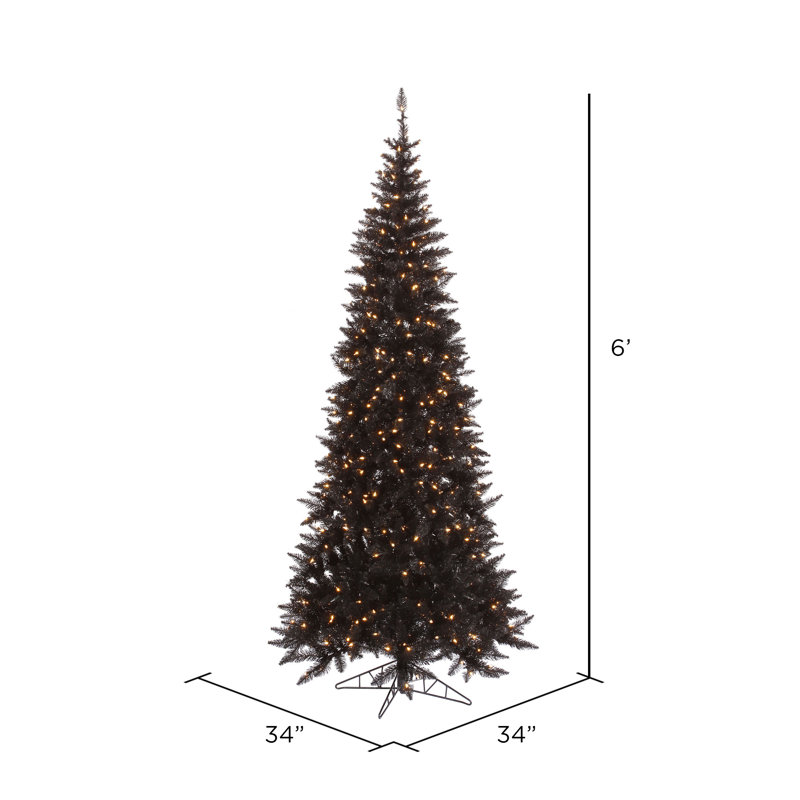 Black Fir Slim Artificial Christmas Tree, Pre-Lit, 6.5' H