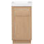 Meuble-lavabo de 15,75 po avec lavabo réversible en résine, armoire en panneau de fibres à densité moyenne avec tablette réglable et porte à pousser, finition en mélamine grain de bois, porte réversible, style rustique pour petits espaces