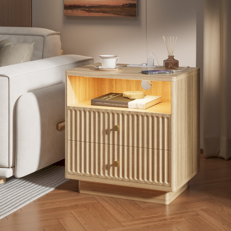 Table de chevet moderne de 22,72 po à DEL avec rangement et rangement intégrés George Oliver