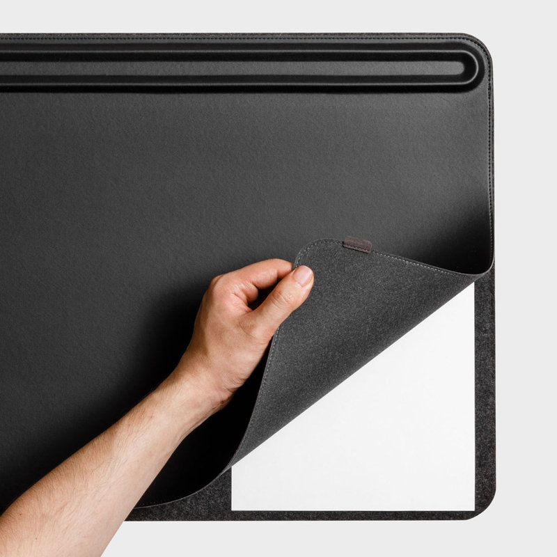  Desk Mat Premium Vegan Leather & Recycled PET Felt, Black Large