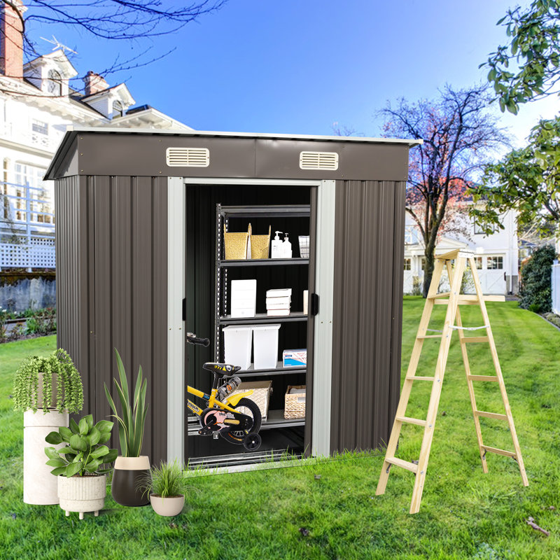6Ft X 4Ft Outdoor Iron Shed - Galvanized Frame, , Ventilated Design Punched Vents, & Easy To Assemble