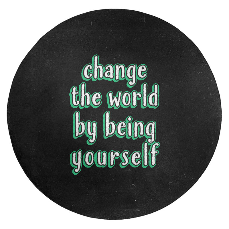 Tapis en poly-tableau noir style the world quot change, Rond 5 pi
