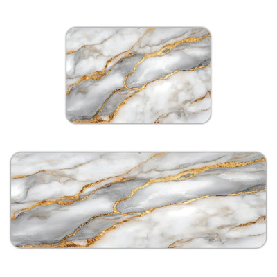 White Gold Marble 2 Pack Kitchen Mats Dining Kitchen
