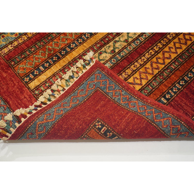 Aryana Wool Striped Area Rug in Red