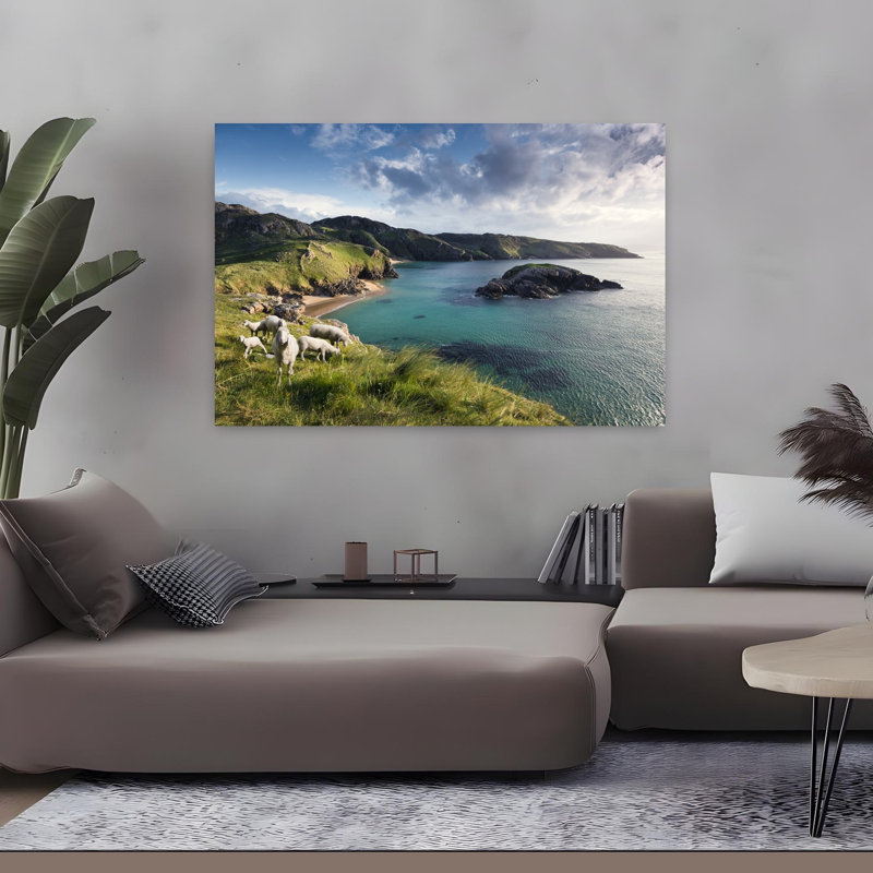 Paysage côtier irlandais abstrait, art mural, H 32 po x l 48 po