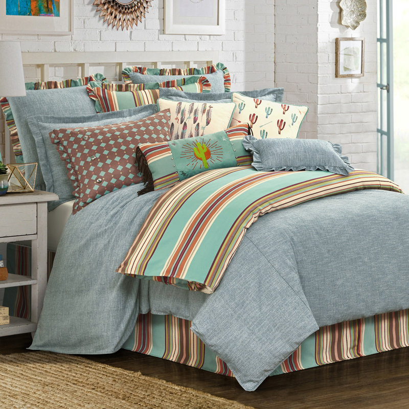 Chambray Cotton Blend Ring Stitch Solid Colour Comforter Set, Full Comforter + 2 Shams