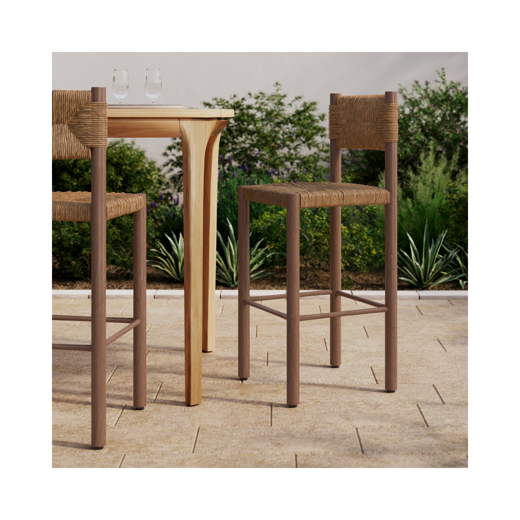 Indie Rattan Weaving Outdoor Barstool, Brown