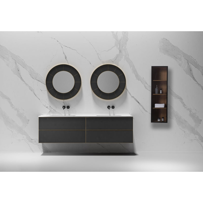 Luce 13" Wall-Mounted Side Cabinet, Pecan Oak/Matte Black