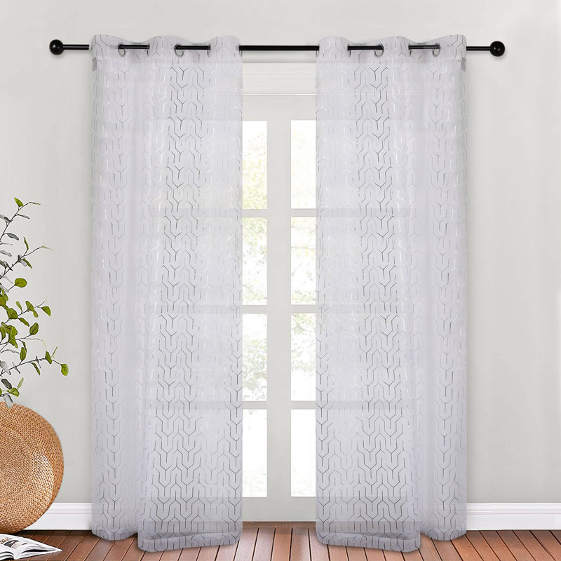 Jattin Sheer Curtain Pair, White, 42" W x 84" L
