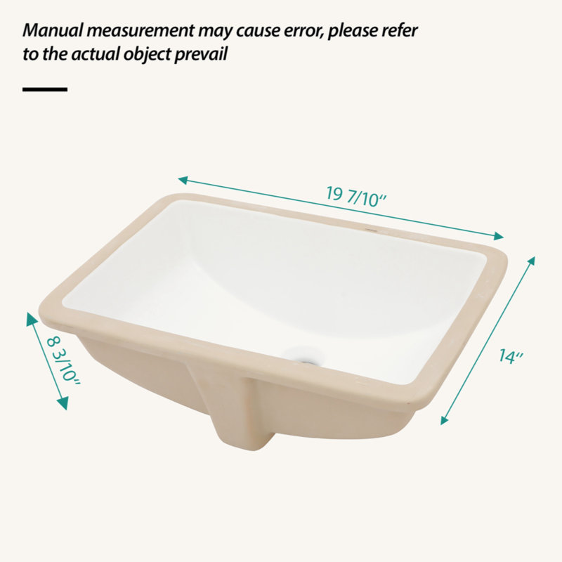 19.7" x 14" White Ceramic Rectangular Undermount Bathroom Sink with Overflow
