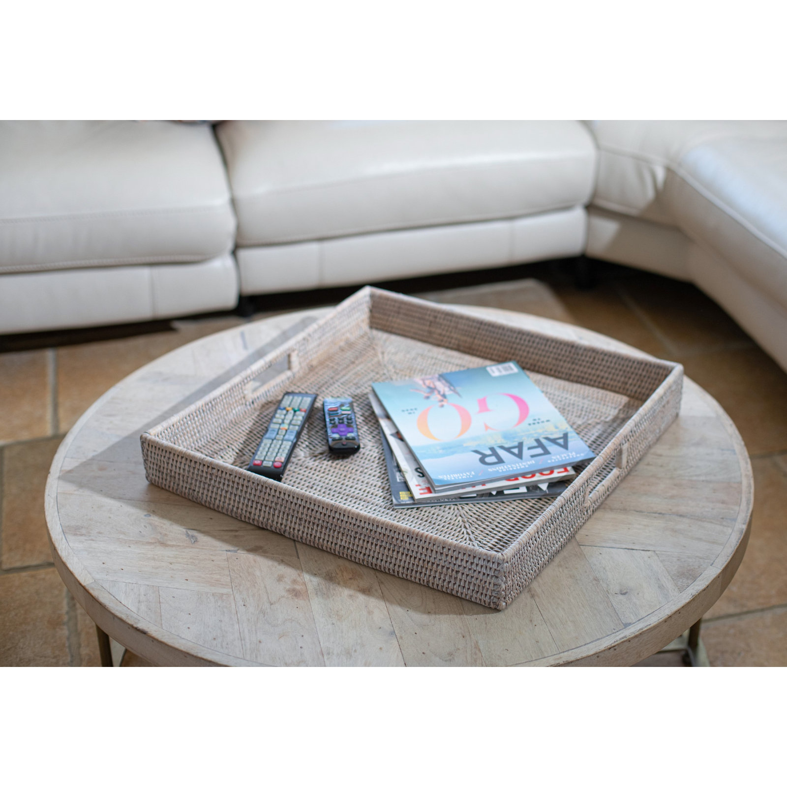 Edmond Decorative Tray, White Wash, 3" H x 24" W x 24" D