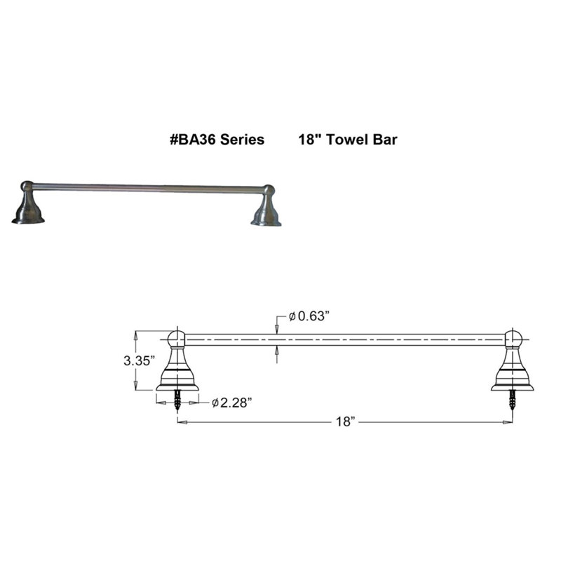 Barre à serviettes murale 24" Mekhi, 2.28'' H x 18" L x 3.35" D