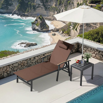 Outdoor Patio Adjustale Chaise Lounge Chair With Wheels And Armrests