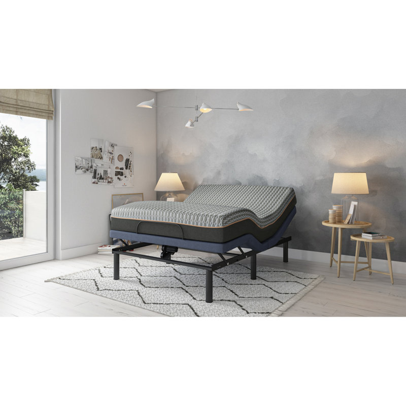 Queen Adjustable Bed Base Os3, Head & Foot Position Changes, 3 Vibration Options, 850lb Weight Capacity, Blue , Settings,
