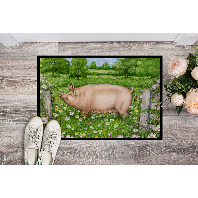 Tapis d'extérieur antidérapant Pig In Dasies, Rectangle 2 pi x 3 pi
