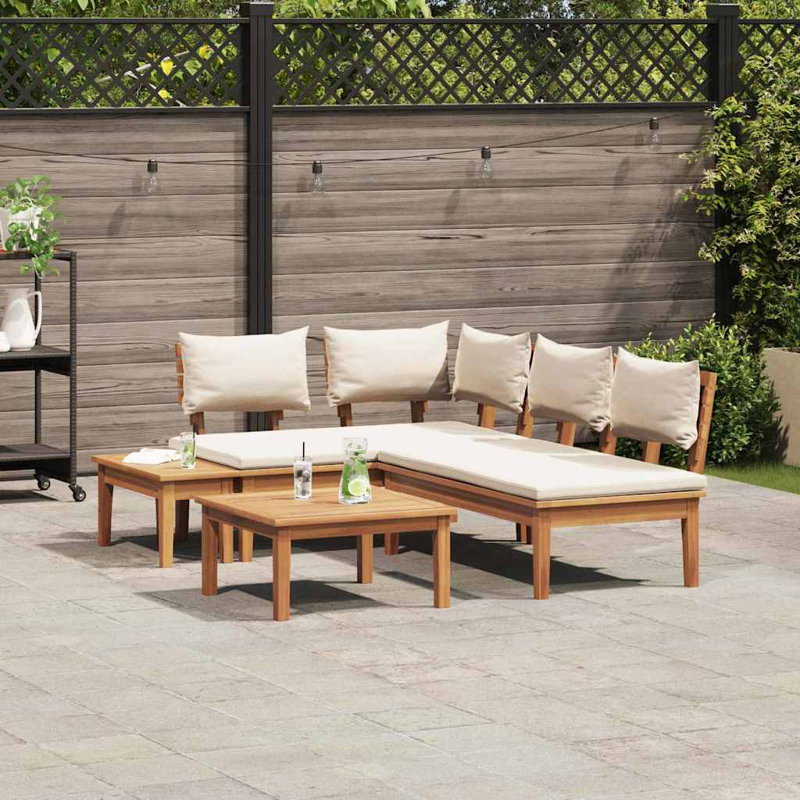  Garden Bench Set With Cushion With Storage 4 Pcs Brown, Grey, Cream