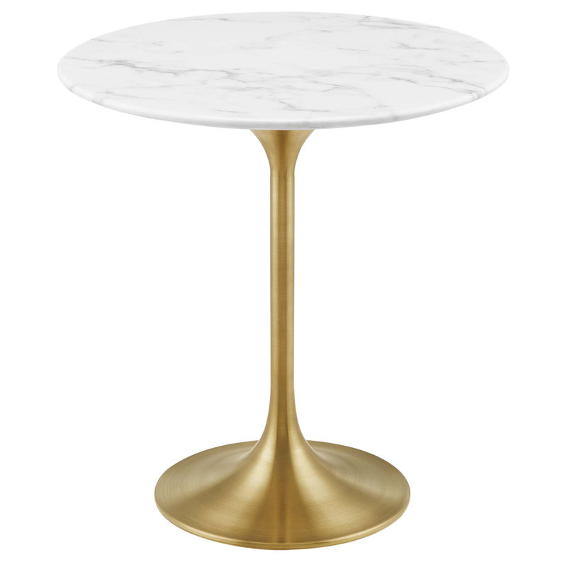 Modway Lippa 20" Round Artificial Marble Side Table, Gold, White