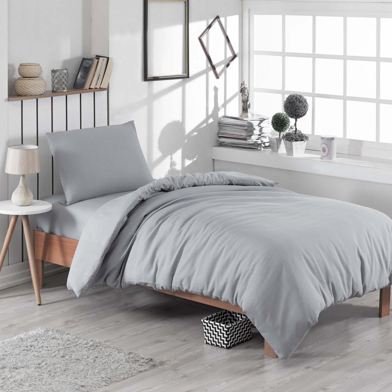 Ensemble de housse de couette en mélange de coton 3 pièces Burglind, Gris foncé