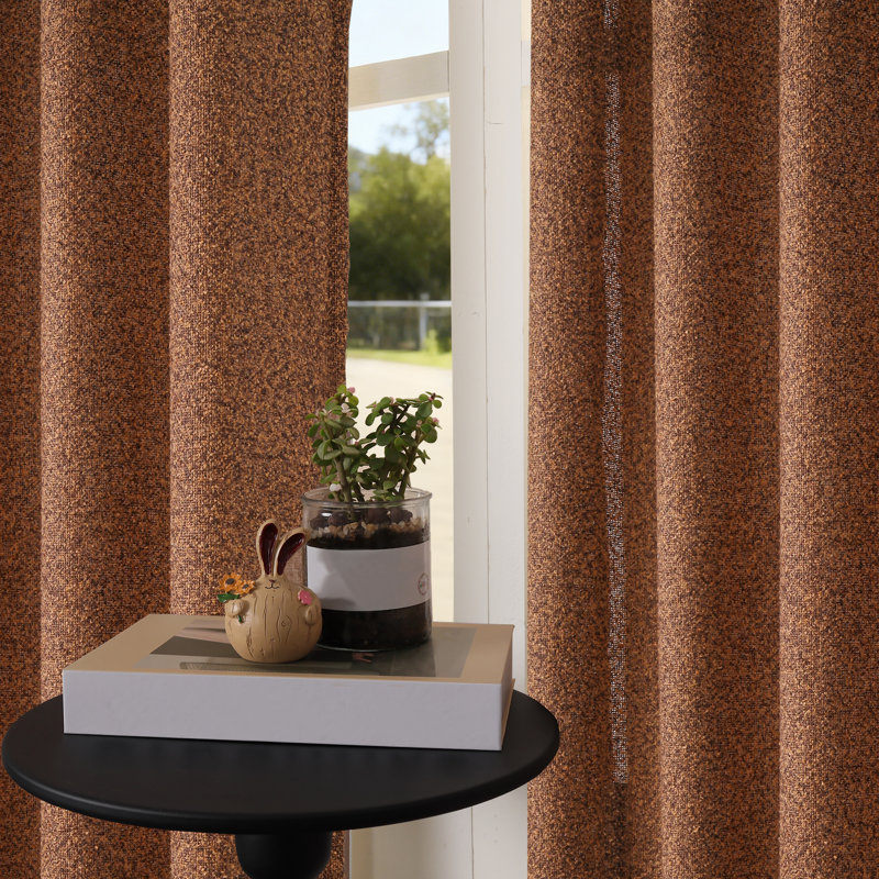Weave Textured Cotton Linen Blend Grommet Semi Sheer Curtains, 52" W x 84" L, Rust Orange