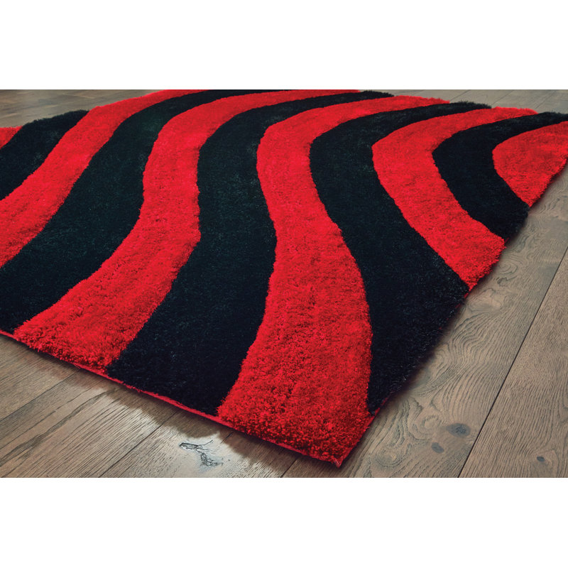 Tapis abstrait rouge royal / noir Fitts, Rectangle 5 pi 3 po x 7 pi 2 po