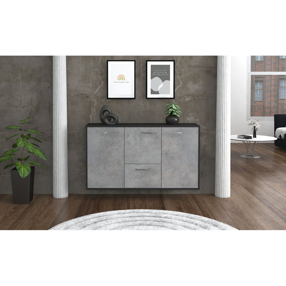 Sideboard Vancouver, Farbe: Beton/Weiss, Fliegend/Metallgriffe, Größe: 136x79x35cm