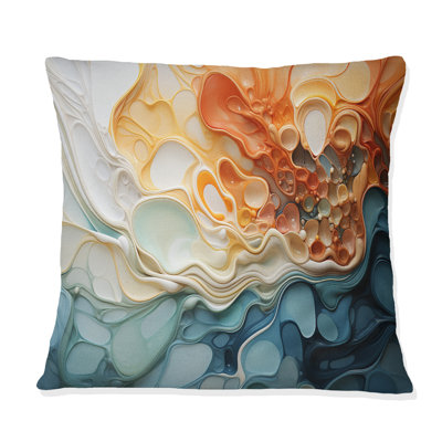 Blue And Orange Ink Cascade Fluid - Abstract Liquid Ink Printed Throw Pillow