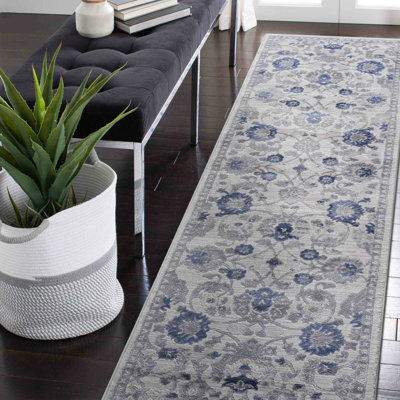 Tapis non délesté 2X8 bleu / argenté, pour vestibule élégant pour bureau à domicile bleu / argenté / tapis, facile d'entretien et teinture pour dortoir