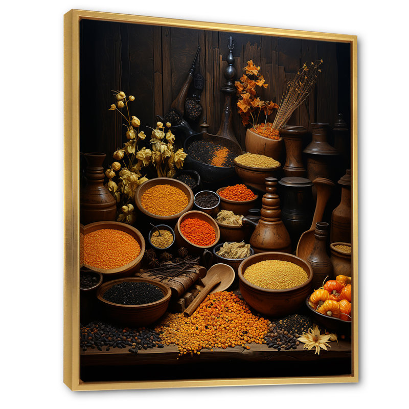 «Oriental Spices Food IV», reproduction sur toile, H 44 po x l 34 po x P 1,5 po, Cadre flottant doré