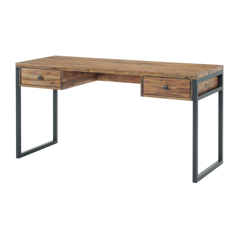 Solid Wood Top Metal Base Writing Desk, 76.2cm H x 152.4cm W x 58.42cm D