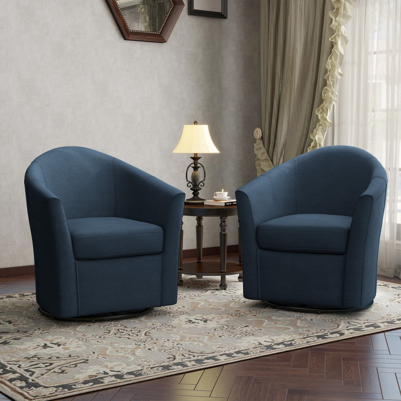 Aunna Upholstered Swivel Barrel Chair, Blue