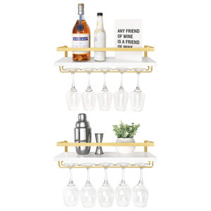 Javaris Wall Mounted Wine Bottle & Glass Rack in Wine Black