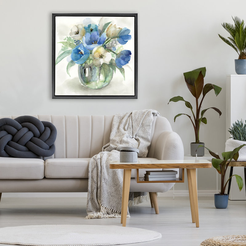Cadre flottant pour pot de fleurs bleu teinté, design par Nan, 25 x 25, Jet Black Floater Framed