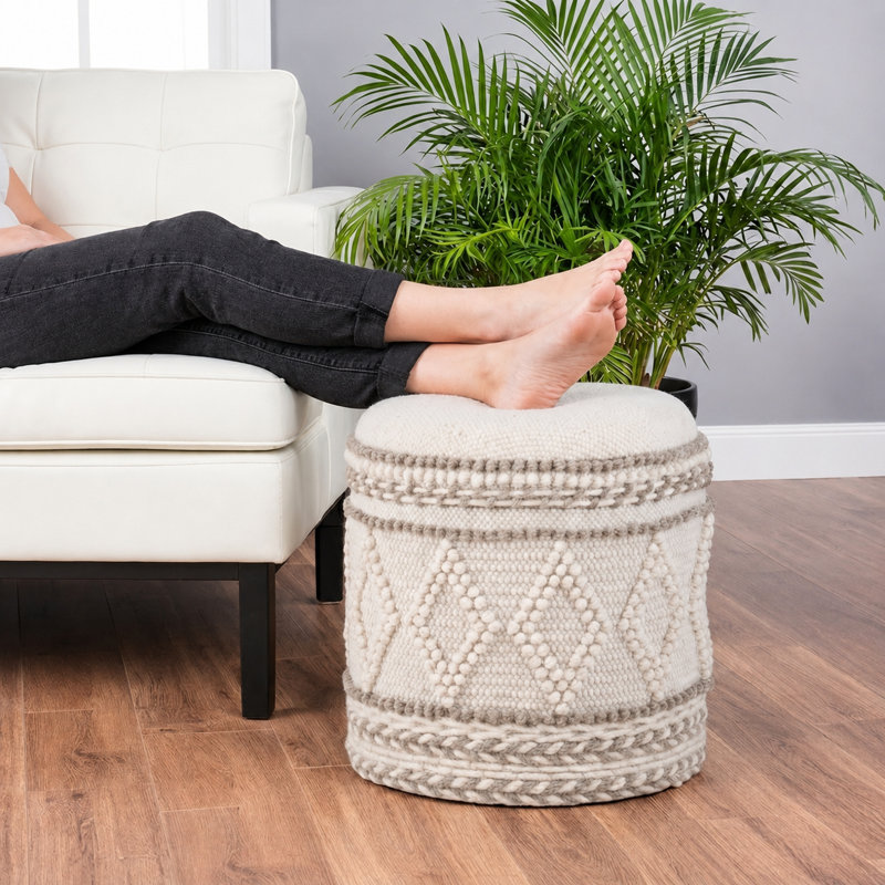 Modern 40cm Ottoman Footstool Pouffe Footrest Stool for Living Room and Bedroom, Cream Boucle