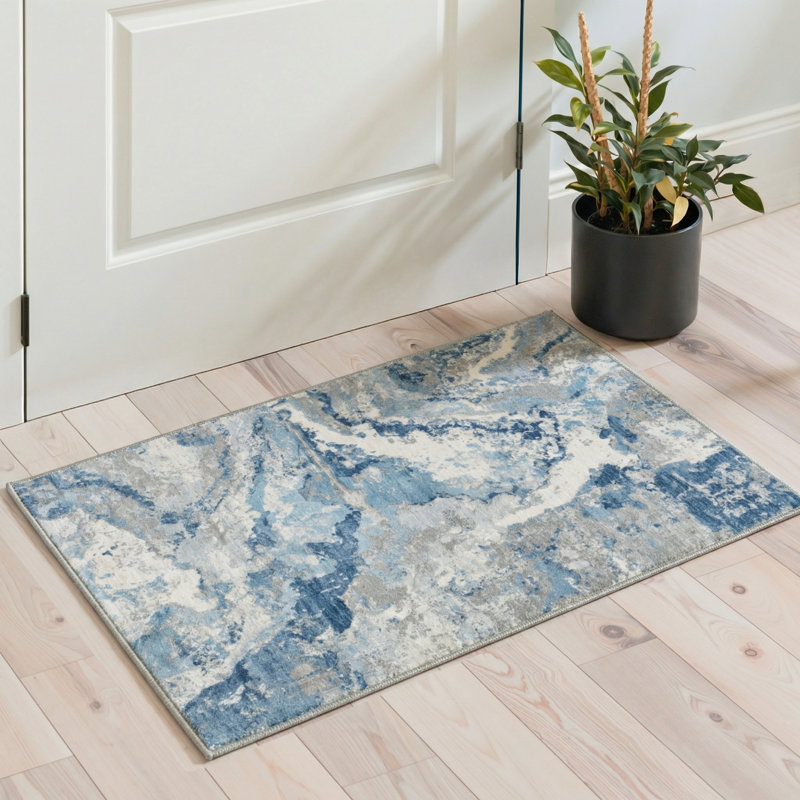 Patericia Aura Abstract Machine Washable Blue / Grey / Beige Indoor Area Rug with Non-Slip Backing, Rectangle 5' x 7'
