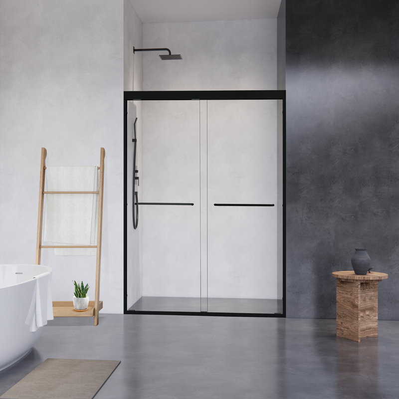 Porte de douche encadrée avec verre transparent l 48 po x H 76 po Ennis, Noir mat