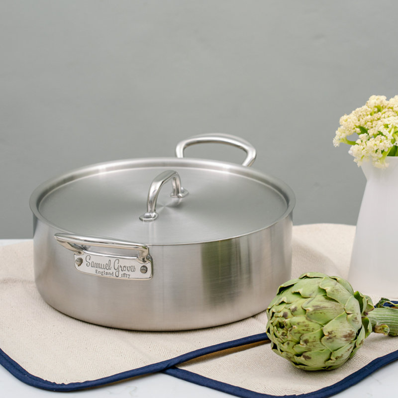 Samuel Groves Stainless steel 3-ply Sauté pan, with lid & side handles