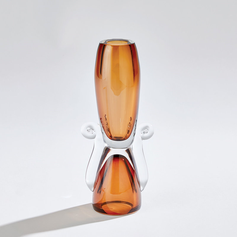 Lydia Handcrafted Glass Table Vase, 11.5" H x 5" W x 3.75" D, Amber/Clear