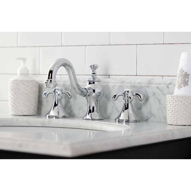 Robinet de salle de bain espacé à 2 poignées et 3 poignées à fixation sur le comptoir avec bonde escamotable en laiton Kingston